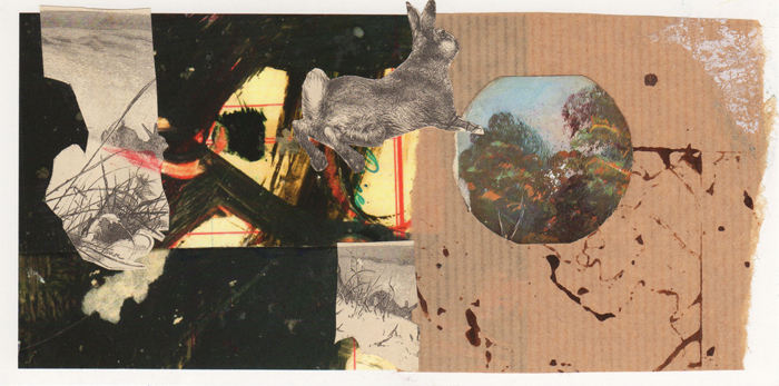 Collage, Postkarte, Hase, Malerei