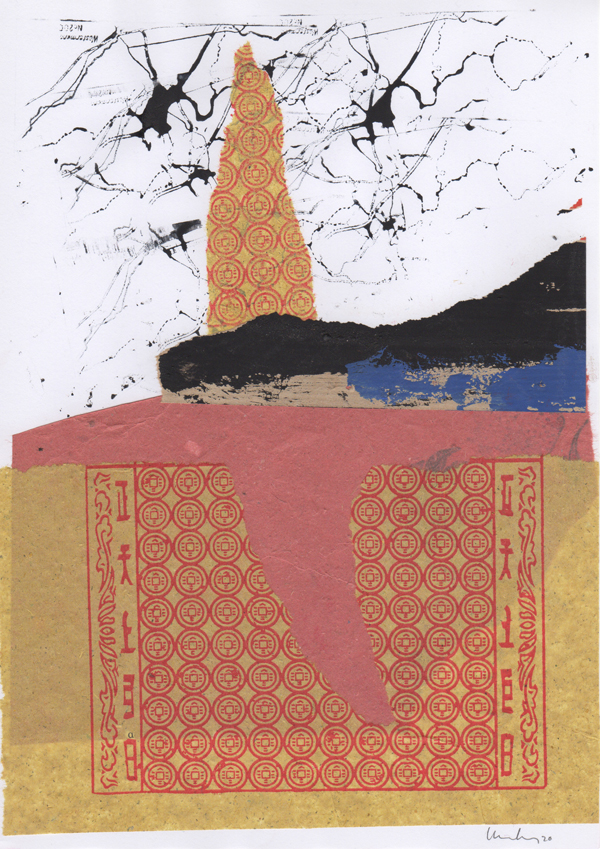 Collage, Malerei, Wetterleuchten, stürmisch, gelb schwarz, blau