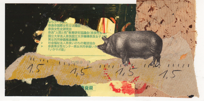 Collage, Postkarte, Schwein, malerei