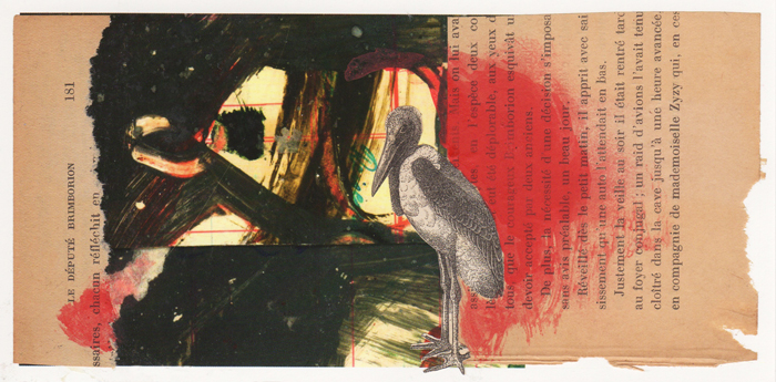 Collage, Postkarte, Vogel, Malerei
