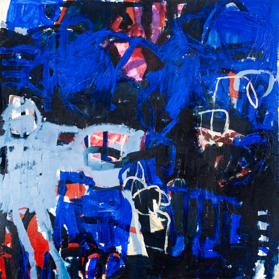 Acrylmalerei, expressionistisch, blauer Fond